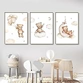 Set of 3 Bear Prints Wall Art Nursery Canvas Wall Art Boy Baby Room Pictures Wall Decor Bear Poster for Kids Room Beige Painting for Walls 12x16in Unframed