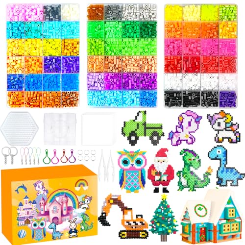 Iron on Beads, 5 mm Beads Fuse Beads of 72 Colours Set with Storage Box, User Guide, Decoration and DIY Crafts Ideas for Children Birthday Christmas