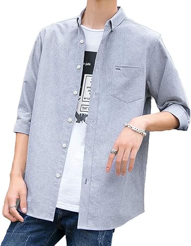 Amazon シャツ メンズ 夏服 七分袖 吸汗速乾 汗染み防止 無地 ワ軽い