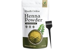 Shudh Online Pure Henna Powder for Hair Color Dye & Skin - Natural Triple Sifted Rajasthani Mehndi (3.5oz 100g) Tinte Natural