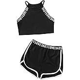 Milumia Girl's 2PCS Outfit Tie Dye Letter Halter Cami Crop Top and Dolphin Shorts Set