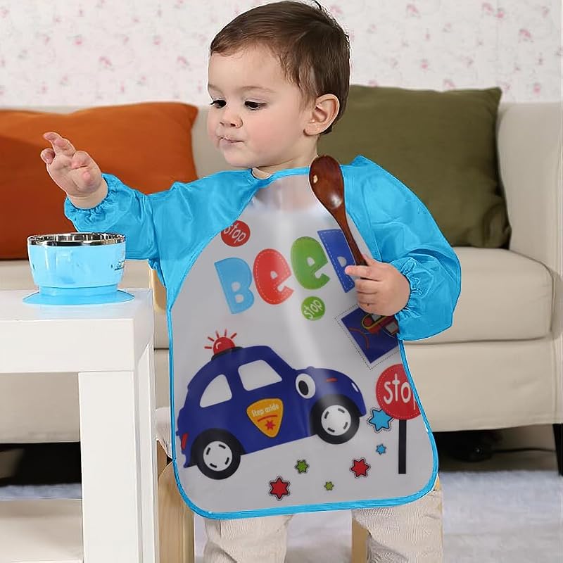 Babetetes impermeáveis para bebés, 4 peças de babete impermeável para pintura com mangas compridas para bebés dos 0 aos 24 meses, unissex