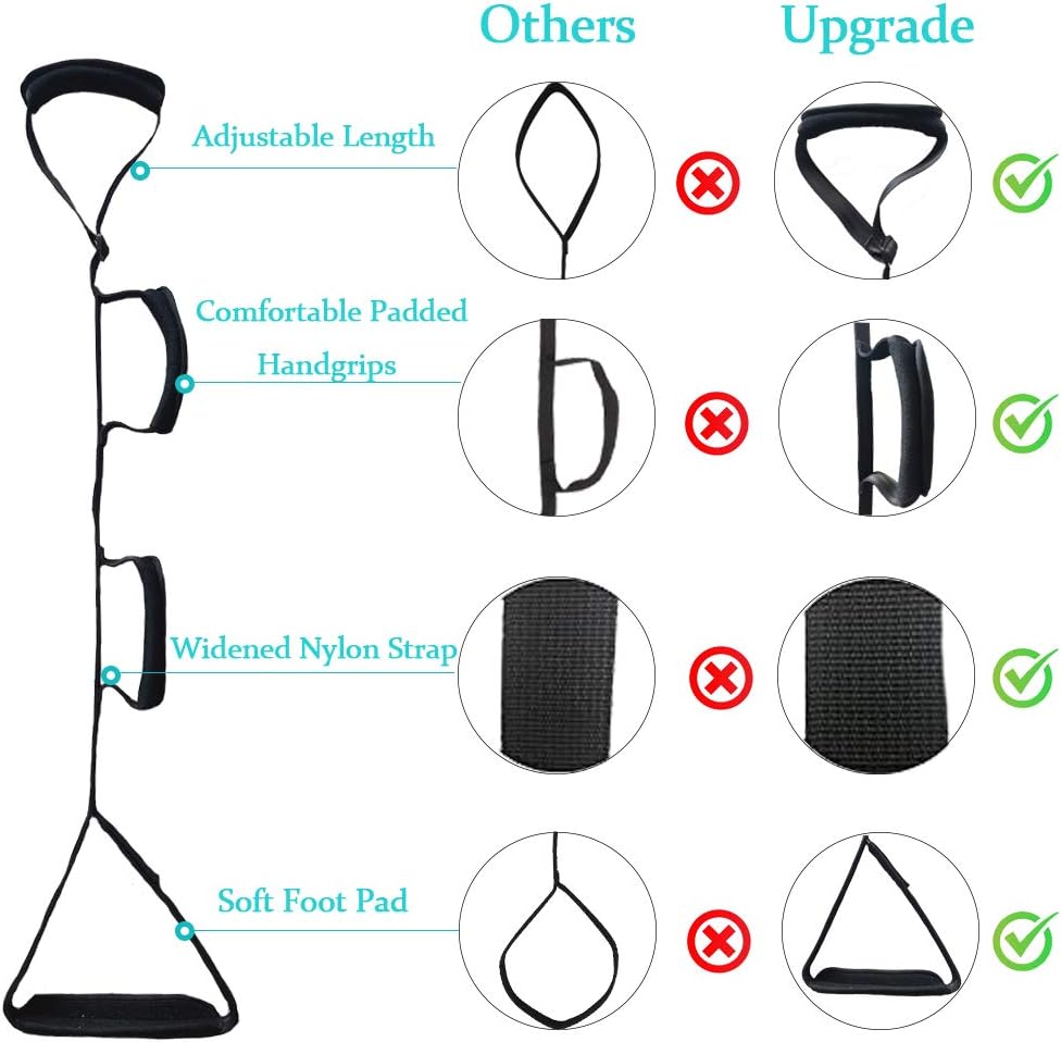 Fanwer Leg Lifter Strap（Multi-Loop Adjustable 35" - 44"）- Rigid Foot Loop & Hand Grip, Padded Handgrips & Soft Foot Pad, Mobility Aid for Hip & Knee Replacement, Elderly, Handicap, Disability: Health & Personal Care