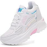 AONEGOLD Women's Hidden Wedge Sneakers High Heeld Lace Up Fashion Lightweight Walking Shoes Platform Sneakers