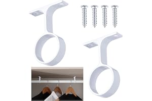 LEIFIDE 2 Pcs 1 5/16 Inch Diameter Round Wardrobe Closet Rod Suspended Center Support with Installation Screws Curtain Closet Rod Ceiling Mount Bracket for Home Wardrobe (White)