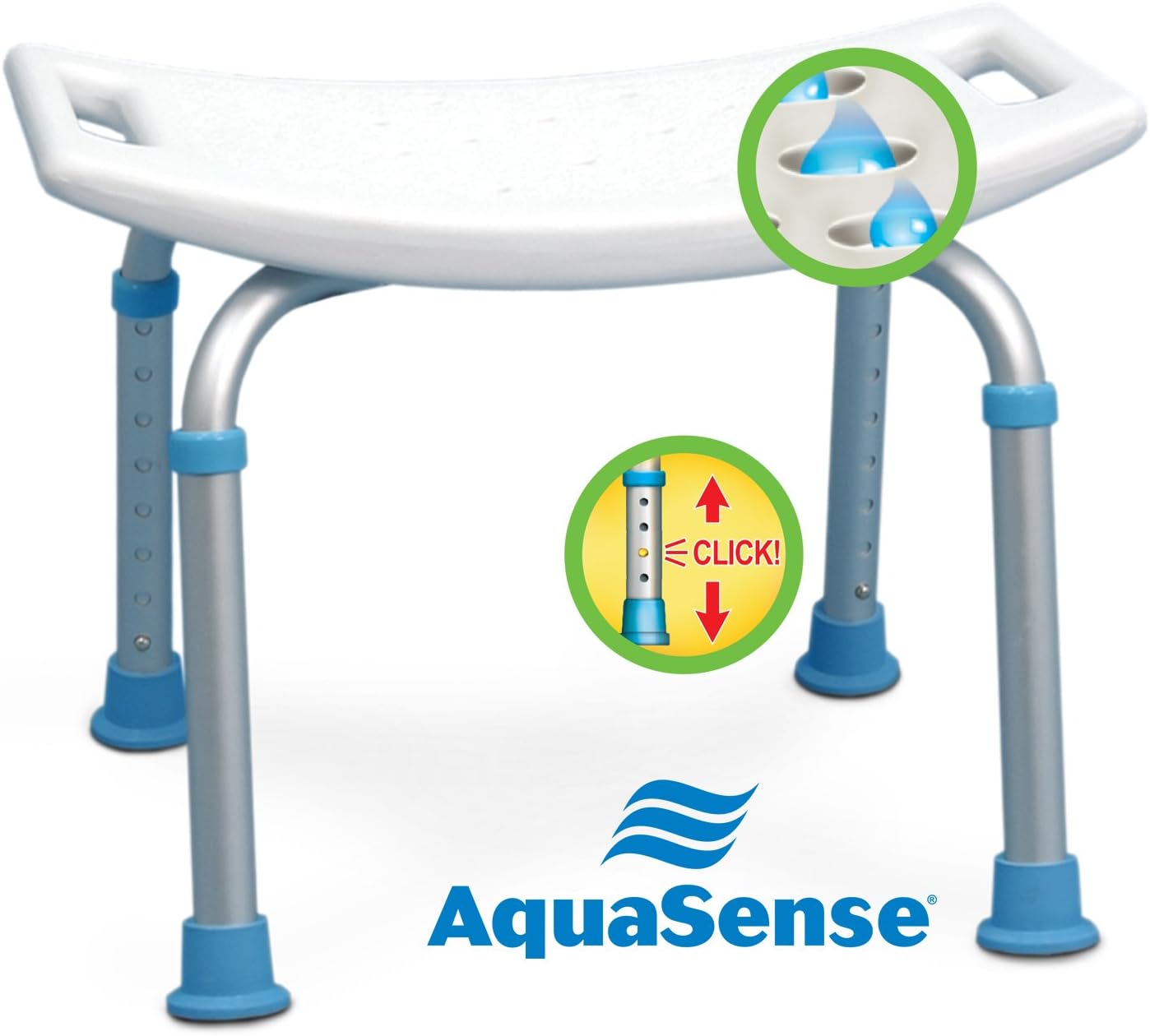 AquaSense Adjustable Bath and Shower Chair with Non-Slip Seat, White: Health & Personal Care