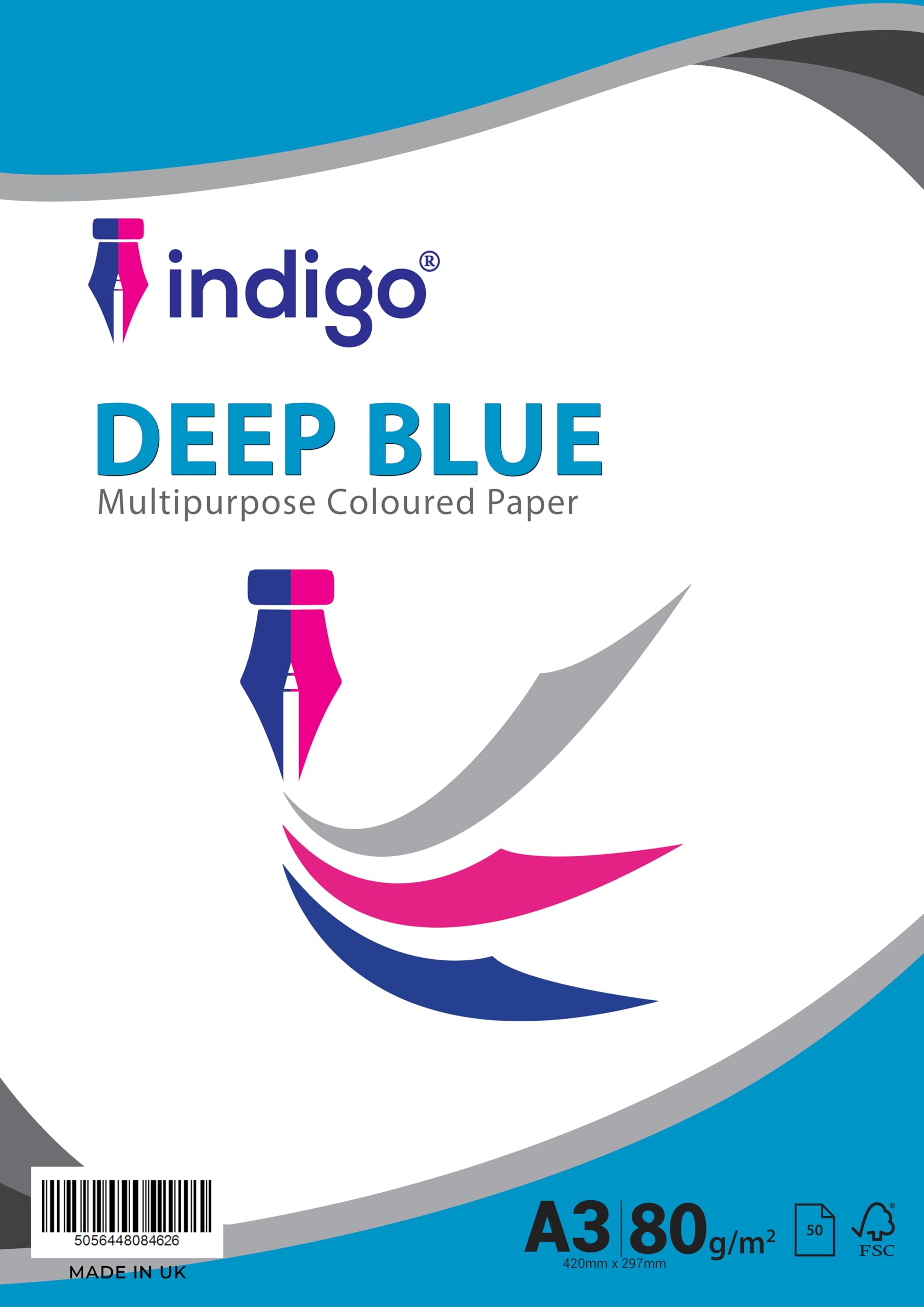 Indigo® A3 80gsm Coloured Paper Origami Assorted Multi Colour Paper for Art & Craft Sheets (Medium Deep Blue, 50 Sheets)