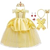HOIZOSG Belle Princess Dress Up for Girls Beauty and The Beast Halloween Costume Christmas Birthday Party Gown w/Accessories
