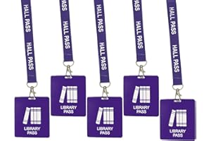 BEMAXY Hall Pass Lanyards with Card Passes,Unbreakable School Classroom Passes Set for Teacher Parents (Hall Bathroom Library Office & Nurse),5 Pcs (Library)