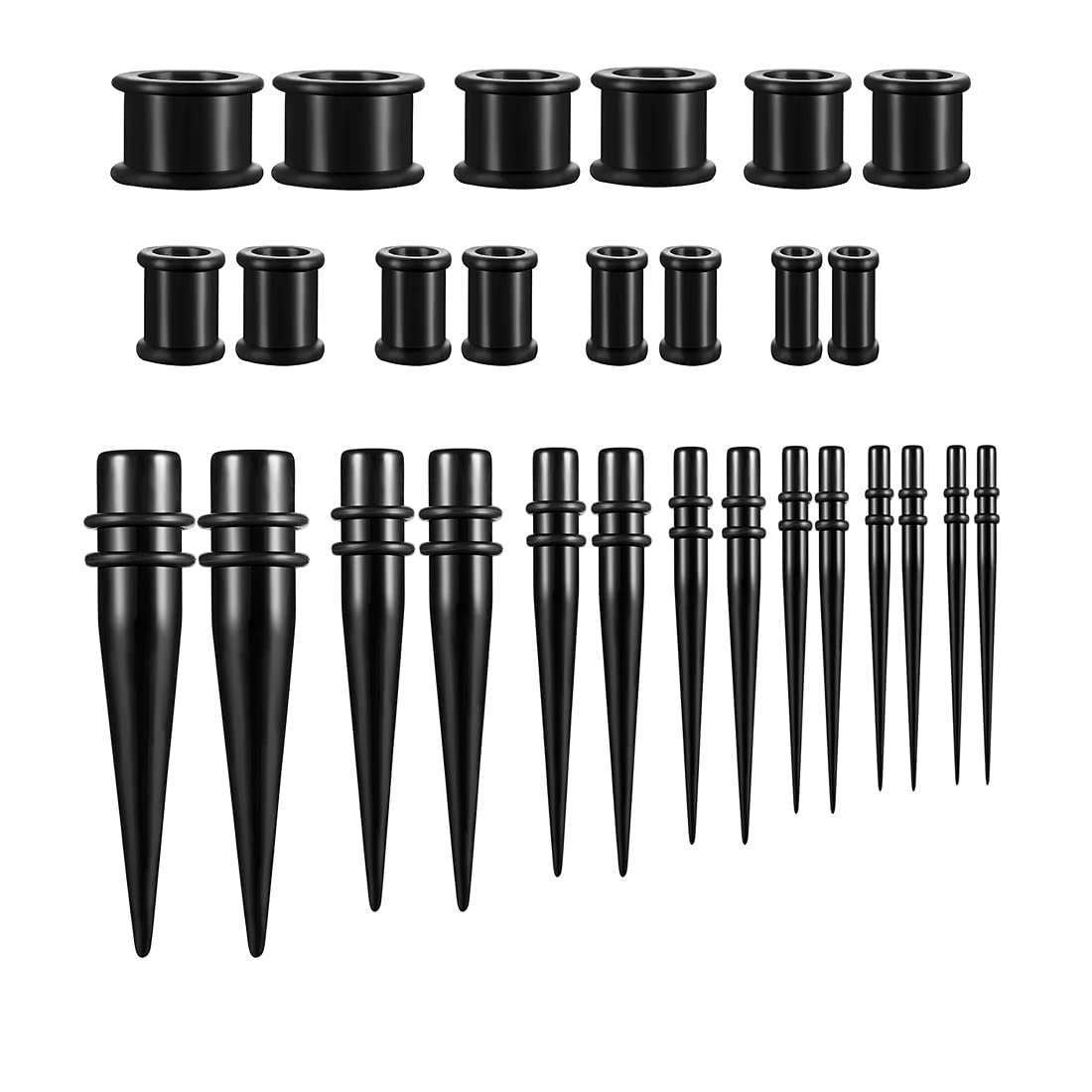 Huacan Ear Stretchers Tapers Kit Acrylic - 14Pcs Ear Stretching + 14Pcs Ear Tunnels Black Transparent for Men/Women 3.2mm-12mm