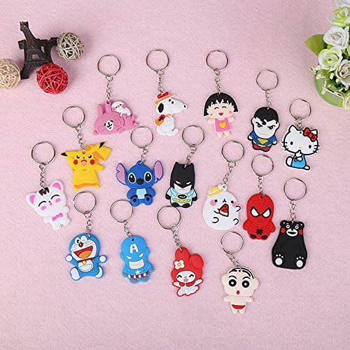 Key Cap Covers Cute Cartoon and Animal Key ring，Round Shape Metal Cartoon Key Ring(10 Pack)