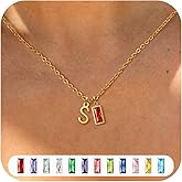 CRVOTE Initial Birthstone Necklaces for Women, 18K Gold Plated Name Necklaces for Women A-Z Letter Dainty Pendant for Mom Daughter Teens Women's Jewelry