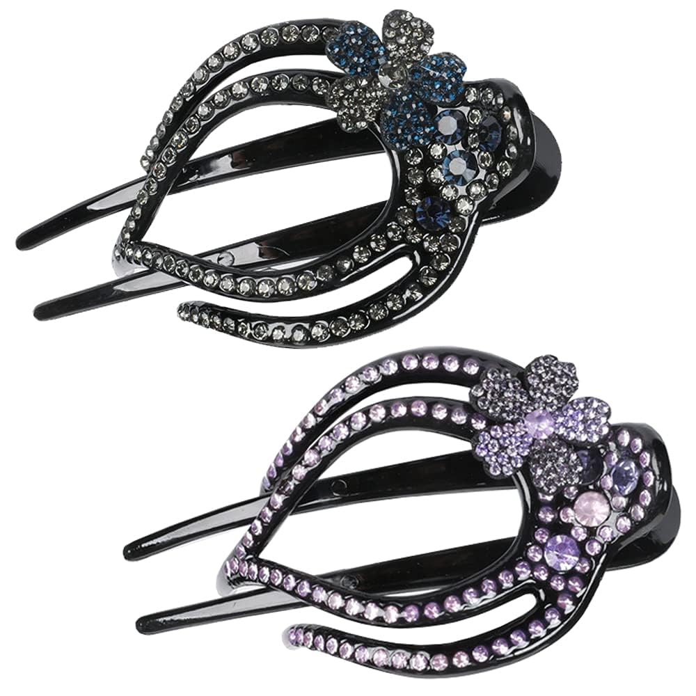FARBEIR 2 Pcs No Crease Hair Clips With Flower - Diamond Hair Pins and Clasps for Women With Thick or Fine Hair