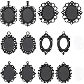 SUNNYCLUE 1 Box 24Pcs 12 Sets 18x25mm Blank Pendant Tray Cabochon and Bezel Sets Bulk Dome Frame Cameo Metal Alloy Oval Pendant Trays for Jewelry Making DIY Crafts Bouquet Classmate Graduation Women
