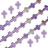 SUPERFINDINGS 25Pcs Natural Amethyst Beads Undyed Cross Shape Beads Purple Chip Stone Crystal Spacer Bead for DIY Necklace Pendants Crafts Bracelets Jewelry Making