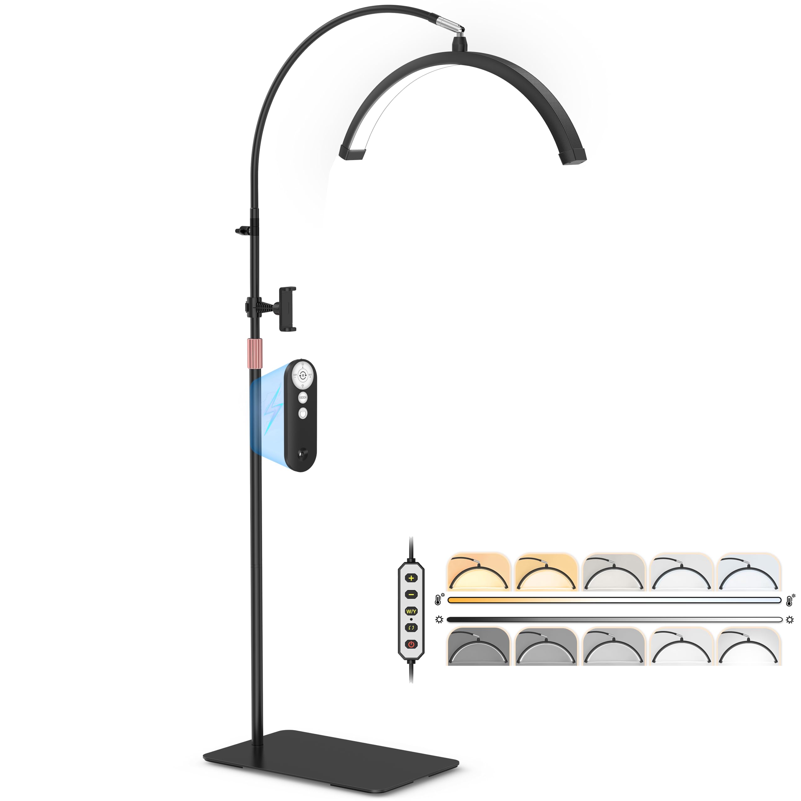 Photo 1 of MEIAOELEC Half Moon Light for Lash Tech, Flexible Lash Lamp with Phone Holder for Eyelash Nail Art Tattoos Skincare, LED Floor Lamp Esthetician Light with 5 Color Temperatures & Brightness Setting