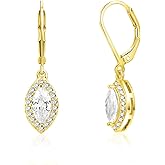 Dangle Earrings 18K Yellow Gold Plated Princess Halo Horse Eye Cut Clear Cubic Zirconia Drop Earrings for Women