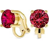 Traditional Classic 2CT Brilliant Cut Round AAA CZ Solitaire Clip On Stud Earrings for Women -Yellow Gold or Silver Plated Non-Pierced Simulated Gemstone Jewel Colors Birthstone 8MM