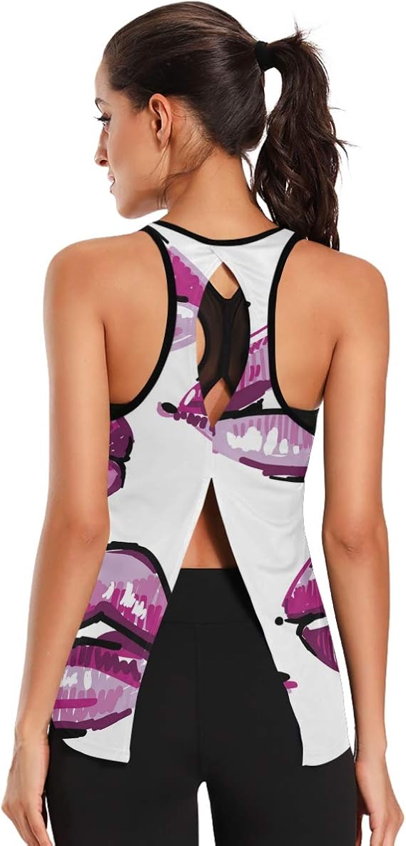 Hot Pink Lip Sketches Workout Tank Tops for