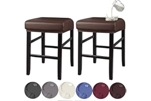 HFCNMY Stool Covers Rectangle, Stretch Waterproof PU Rectangle Bar Stool Covers Vanity Stool Cover Washable Counter Stool Covers Saddle Seat Cover with Elastic Bands(2 Pack,Coffee)