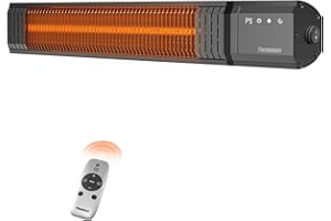 Powerscale Infrared Heater 24H Timer Outdoor Heater, IP65, Memory Function Infrared Electric Patio Heater, 9 Levels Heating Touchscreen With Remote Electric heater, Restaurant Backyard, 1500W, Black