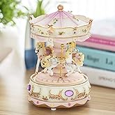 Clockwork Carousel Music Box - 3 Rotating Horses, Color-Changing LED, Timeless Melody | Luxury Home Decor for Enthusiasts, Ideal for Christmas, Birthdays, Valentine's (Purple)