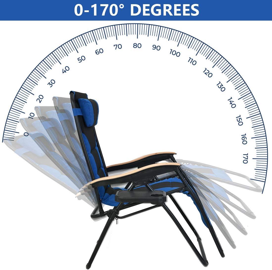Patio Watcher Oversized Padded Zero Gravity Lounge Chair Patio Foldable Adjustable Reclining Chair with Cup Holder and Removable Pillow for Outdoor Yard Porch 1 Set : Garden & Outdoor