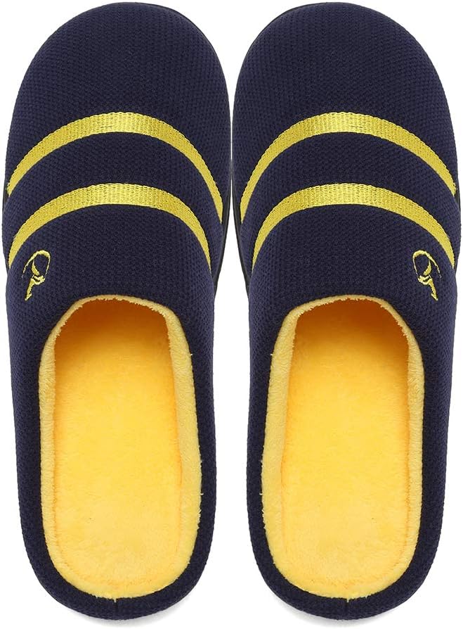 Coolloog Men's Breathable Memory Foam Slippers with Cozy Plush Non Slip Rubber Sole House Slippers Clogs Winter Warm Knitted Cotton Shoes