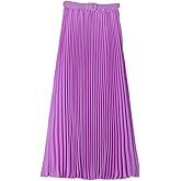 Womens Chiffon Pleated Bohemian Beach Maxi Skirt High Elastic Waist Swing A-line Skirt with Belt