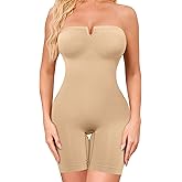 Hioffer Women Strapless Shapewear Bodysuit Tummy Control Seamless Butt Lifting Full Body Shaper Shorts with Removable Straps