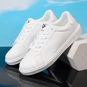 Men's Leather Casual Sneakers, Low Top Non Slip Comfort Walking Skate Shoes