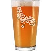 Rooster Pint Glass for Beer - Unique Funny Farm Animal Themed Decor and Chicken Gifts - 16 oz