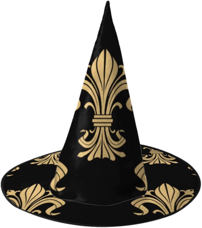 Witch Hat for Men Golden Victorian Fleur De Lis Seamless On