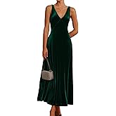 RIHOAS Women's Sleeveless V-Neck Velvet Maxi Dress Wedding Guests Cocktail Dress