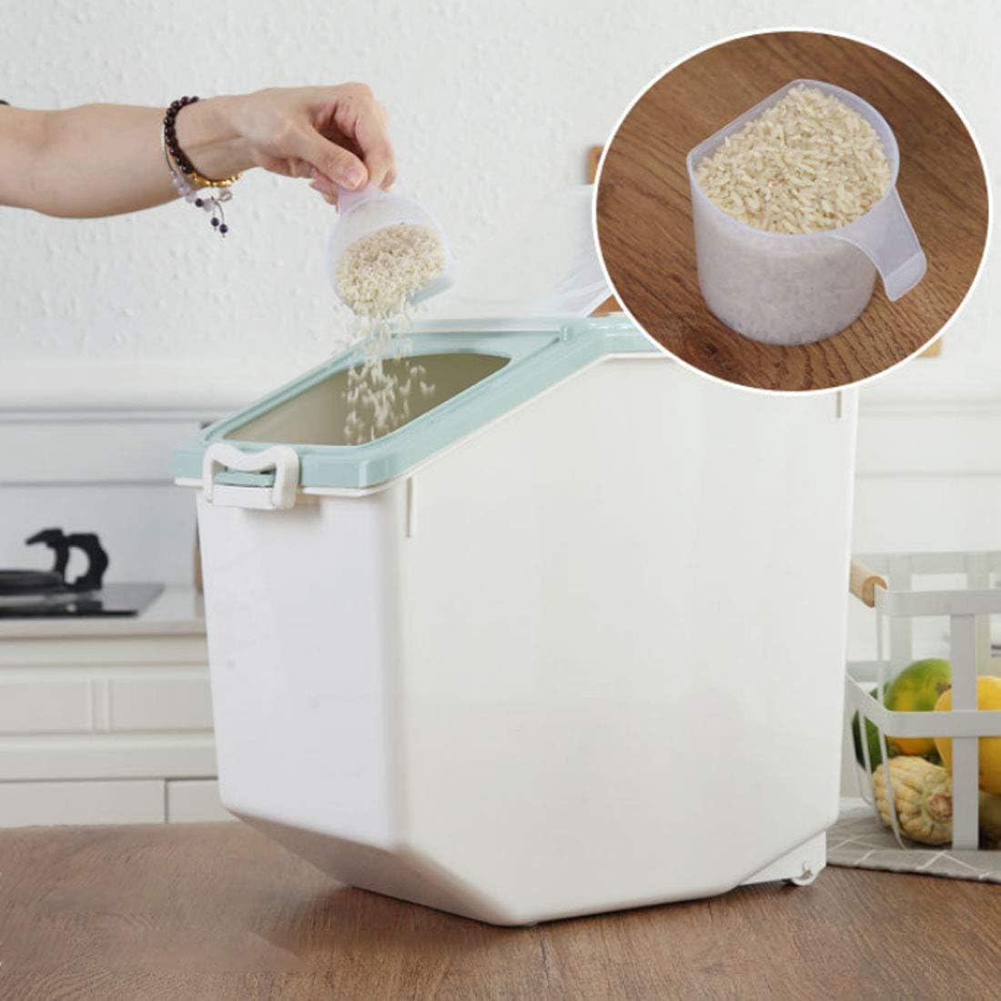 Dispenser di riso Contenitore grande per cereali sigillati, per cucina, per alimenti secchi, per farina, zucchero, riso, verde, L