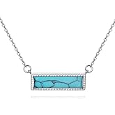 HOPEEZZ Larimar/Turquoise/Rose Quartz/Black Onyx Necklace for Women Sterling Silver Bar Necklace Pendant Larimar Jewelry Gift for Women
