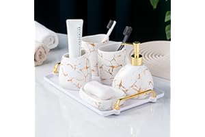 XYQXYQ Elegant 6-Piece Ceramic Bathroom Set, Equipped with Lotion Dispenser, mouthwash Cup, Makeup Plate, soap Plate, Toothbr