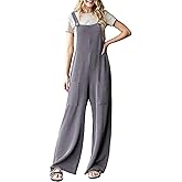 Dokotoo Women's Casual Jumpsuits Ribbed Front Pocket Loose Overalls One Piece Sleeveless Wide Leg Long Pant Rompers