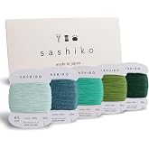 DARUMA Sashiko Thread 100% Cotton Card Type (32.8 yd) x 5 Colors with English Manual, Sewing &amp; Embroidery Value Set with Gift Package(Thick, Komorebi)