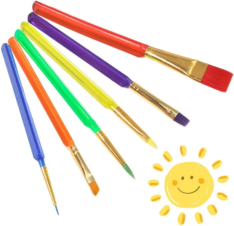 Childrens Paint Brushes, 6 Pcs Colorful Kids Paint Brush Set Plastic Paintbrushes Starter Set