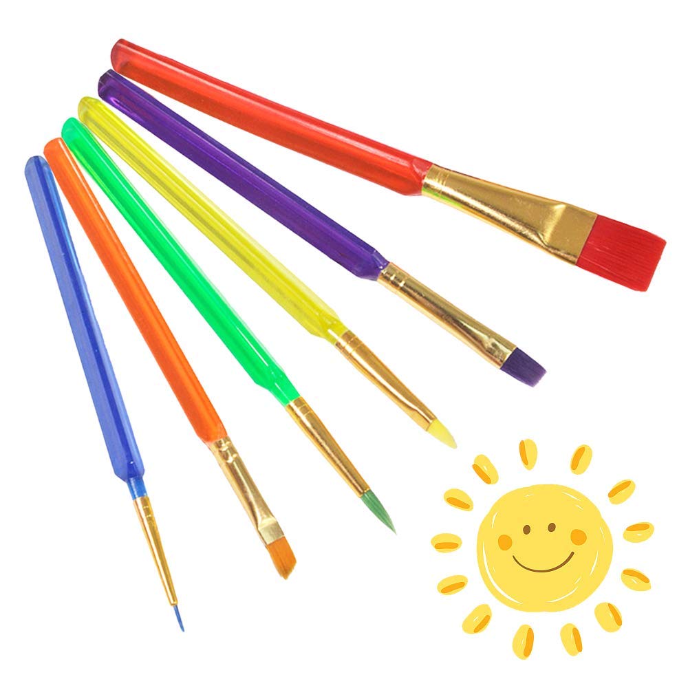 Childrens Paint Brushes, 6 Pcs Colorful Kids Paint Brush Set Plastic Paintbrushes Starter Set, Art Painting Brushes for Kids Children Toddlers Beginners Watercolor Oil Acrylic Painting Drawing Tools