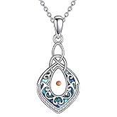 YFN Filigree Moonstone Necklace Sterling Silver Abalone Shell Jewelry Bohemian Irish Celtic Gifts for Women