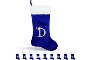 Glimin 22 Inches Monogram Christmas Stocking with Letter Soft Velvet with White Plush Cuff Embroidered Initial Xmas Stockings for Christmas Holiday Fireplace Decoration Gifts(D Letter, Blue)