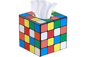 YAPISHI Tissue Box Holder Leather Square Facial Tissue Box Cover Pumping Paper Case Dispenser, Magic Cube Napkin Holder for Bathroom Vanity Countertops, Bedroom Dressers, Night Stands, Desks and Tables