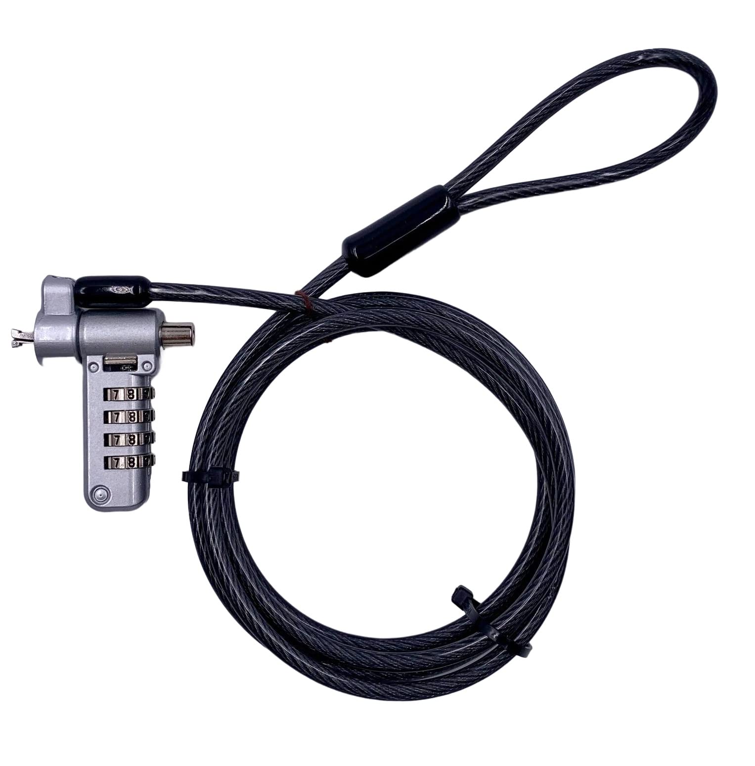 Desktop/Laptop Computer Security Cable Lock, 4-digit Combination Padlock, Portable, 200cm, Ø4.5mm Stainless Steel Cable, for standard security slot, nano security slot and wedge lock slot