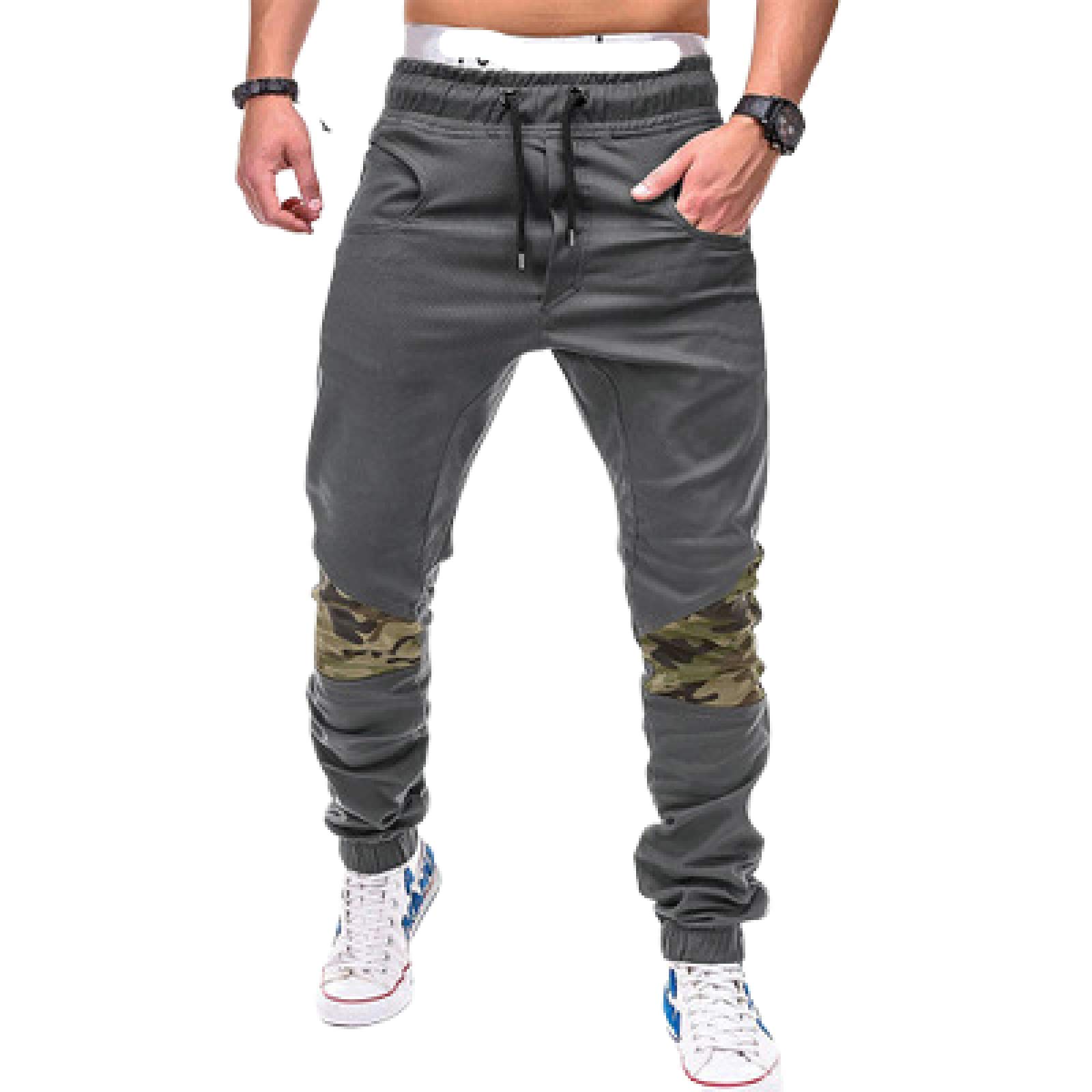 Men's Combat Trousers Stretch Canvas Camouflage Patchwork Jogging Pants