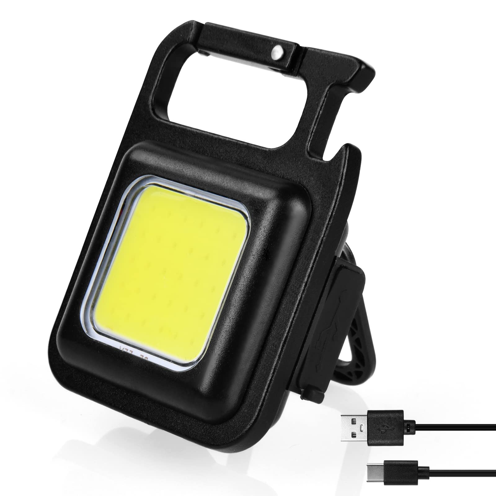 URAQT Small Flashlight, 1000 Lumens Rechargeable LED Keychain Flashlight, COB Mini Torch with 4 Light Modes, Portable Pocket Light with Folding Bracket, Bottle Opener and Magnet Base for Daily Use — image 1