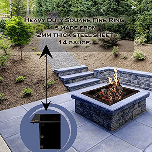 Square Fire Pit Ring/ Insert, Fire Pit Liner, Outdoor Heavy Duty 2.0mm