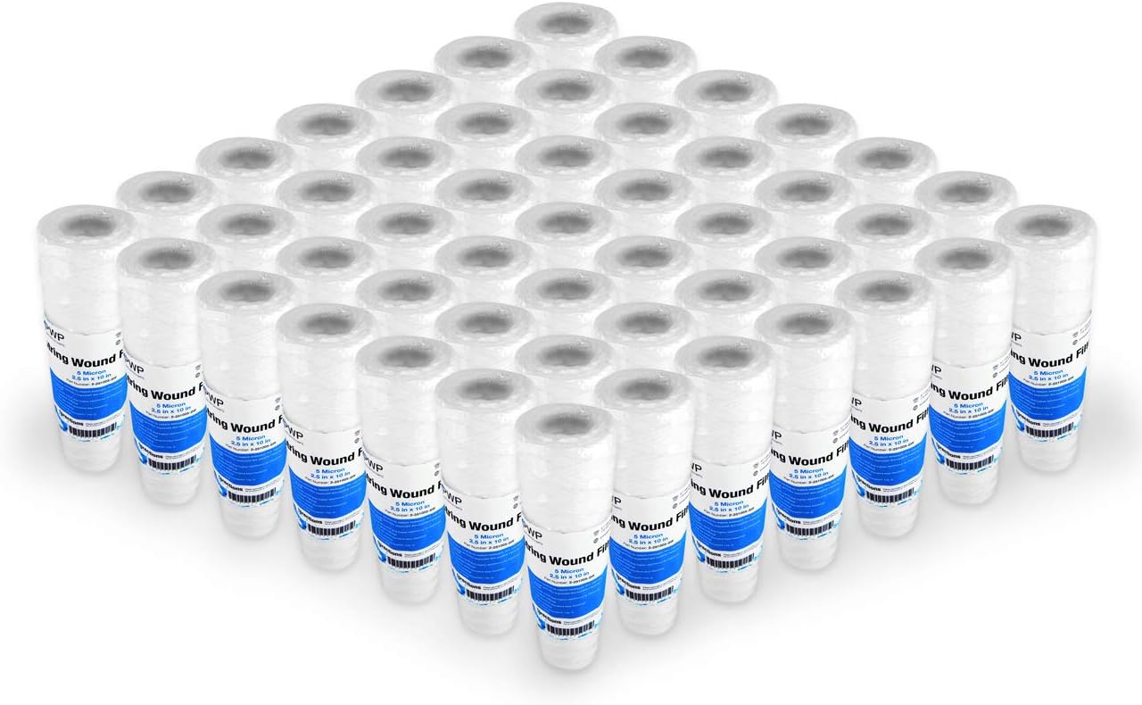 String Wound Sediment Water Filter Cartridge Standard 2.5x10 5 Micron 50 Pack