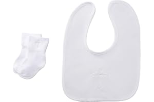 Infant Baby Boys and Girls Christening Baptism Outfits Embroidered Cross White Bib with Socks,Baptism Christening Dresses for